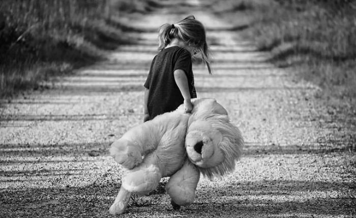 girl holding lion plush toy